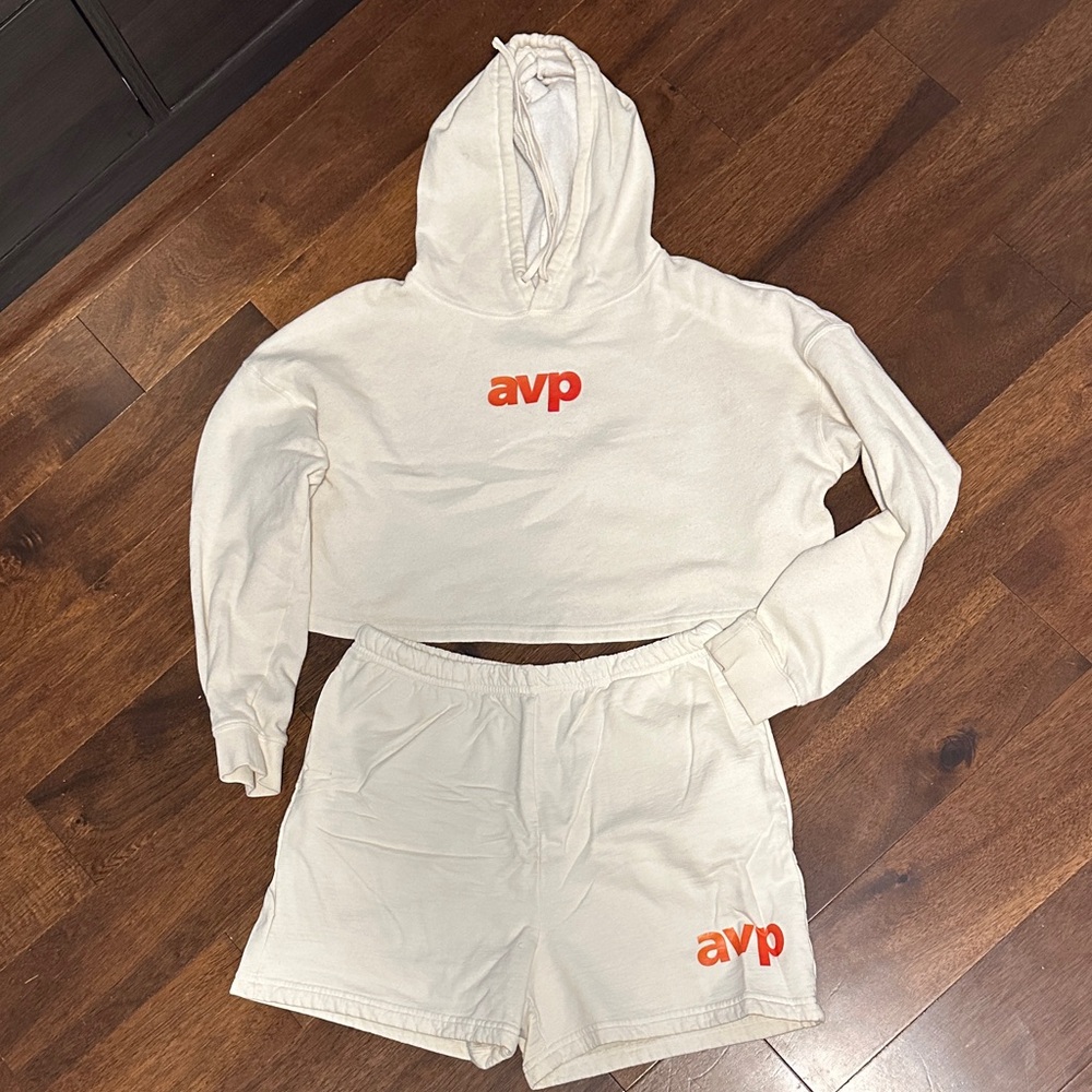 AVP Cream Cropped Hoodie and Shorts Set